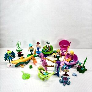Lot of Playmobil Sea Ocean 7 Mermaids & 1 Merman King Seahorse Stingray Shark